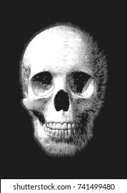 Monochorme engraving skull vector illustration blur on black ripple background