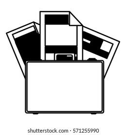 monochorme silhouette briefcase and documents office