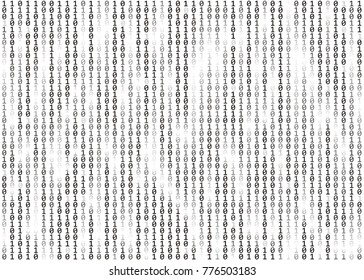 Monochrom binary code background. Data, technology, decryption, encryption, coding, hacker concept, computer background. Vector illustration.