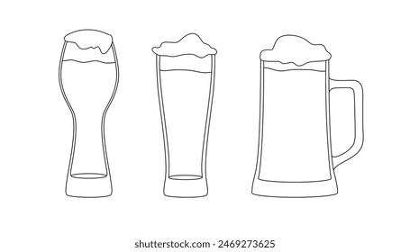 Monochrom Glasses of beer, hand-drawing oktoberfest beer, beer with foam. Vector