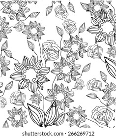 monochromatic abstract background with black and white flowers