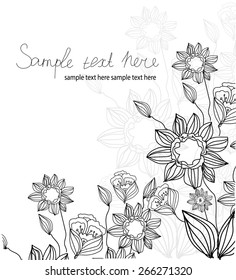 monochromatic abstract background with black and white flowers and text