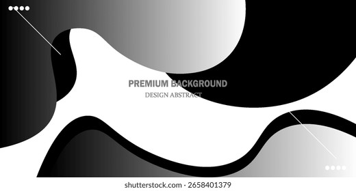 Fundo abstrato monocromático com formas fluidas dinâmicas de gradiente preto e branco, ideal para projetos de design gráfico moderno
