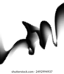 A monochromatic abstract image featuring two undulating waveforms created with a halftone dot pattern, evoking a sense of digital audio visualization or minimalist art.