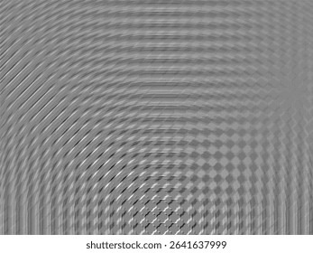 A monochromatic abstract image with a prominent circular ripple effect originating from the lower left, transitioning into horizontal lines and a checkerboard pattern towards the right.