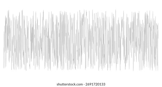 Um padrão abstrato monocromático composto de numerosas linhas finas e verticais com densidade variável e ligeiras imperfeições.