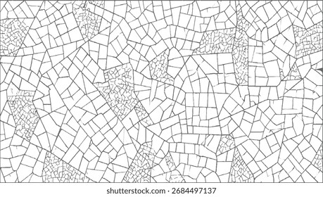 padrão abstrato monocromático de formas geométricas irregulares com fendas finas e quebras.
