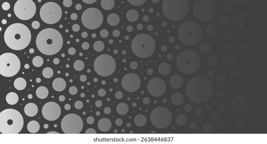A monochromatic abstract pattern of overlapping circles with varying sizes and opacity, forming a textured and dynamic design on a dark background.