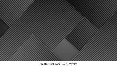 O abstrato monocromático exibe uma matriz de elementos geométricos em camadas, destacados com um padrão linear que evoca uma sensação de profundidade e arte tridimensional em escala de cinza