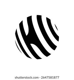 Logotipo de esfera monocromática abstrata com negrito preto e branco padrões