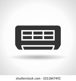 Monochromatic air conditioner icon with hovering effect shadow on grey gradient background. EPS 10v
