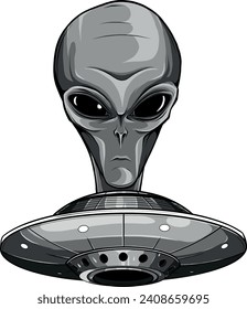 monochromatic Alien head ufo vector illustration design art