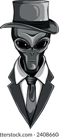 monochromatic alien with suit on white background