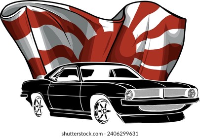 monochromatic amercican muscle car with italian flag