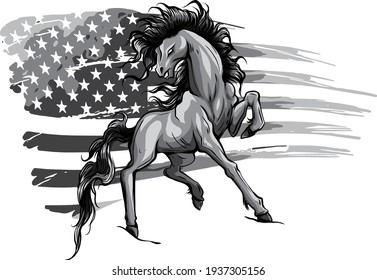 monochromatic American Horse Flag Logo Vector illustration design