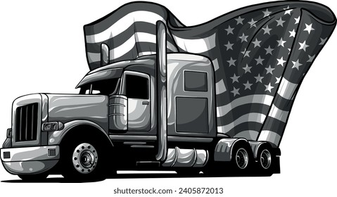 monochromatic American Truck. Vector illustration with american flag