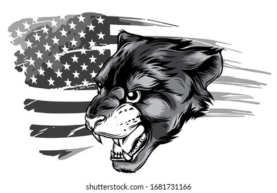 monochromatic Angry puma head. Vector illustration design art