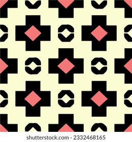 Monochromatic art deco pattern with pink squares on a black and white background. This repeating fabric pattern exudes elegance and a touch of retro charm.