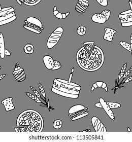 Monochromatic bakery seamless pattern in simple style