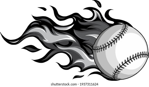 monochromatic Baseball with flames in white background vector illustration