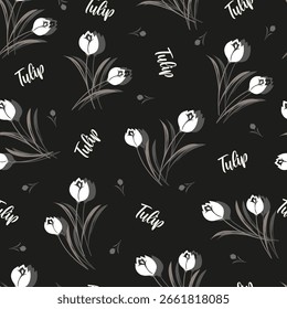 Monochromatic Beauty Tulip Vector Pattern can be use for background and apparel design