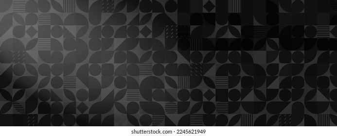 Fondo monocromático geométrico patentado con iluminación suave. Elegante plantilla geométrica negra. Para afiches, banner, sitio web, volante, presentación, fondos de pantalla, diseños. Ilustración vectorial.