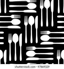 Monochromatic Black White Seamless Cutlery Pattern