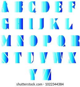 monochromatic blue alphabet with a crystalized effect around the outlines