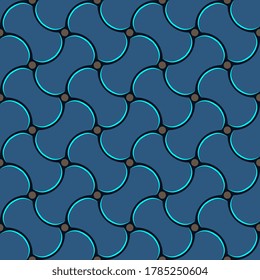 Monochromatic blue pattern oriental wavy lineal all over motif. Japan style abstract waves elegant seamless  background. All over print block for apparel textile, fabric, shop window, wrapping cloth
