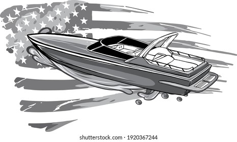 Black Silhouette Cartoon Illustration Speedboat American Stock Vector ...