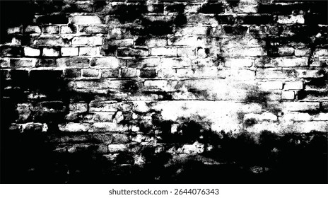 Uma textura monocromática de parede de tijolos com sombras escuras e destaques brilhantes, criando um visual angustiado grunge