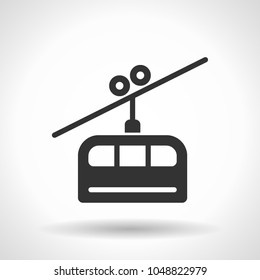 Monochromatic cable railway icon with hovering effect shadow on grey gradient background. EPS 10