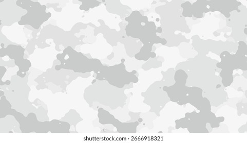 Monochromatisches Camouflage-Muster zeigt unregelmäßige Formen in Grau- und Weißtönen und erzeugt ein strukturiertes, abstraktes Design, das sich ideal für Hintergründe und moderne grafische Anwendungen eignet