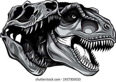 monochromatic cartoon t-rex who was very angry, staring and grinning vector