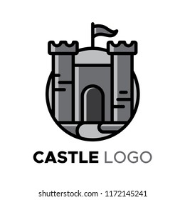 Monochromatic Castle Logo On A Circle Background