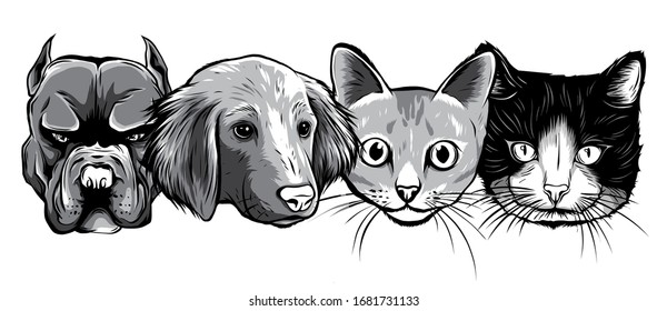 monochromatic Cat and Dog characters. Best friend forever, vector illustration.
