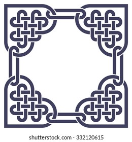Monochromatic Celtic knot frame, made of heart shaped knots, vector illustration