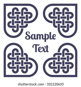 Monochromatic Celtic knot frame, made of heart shaped knots, vector illustration