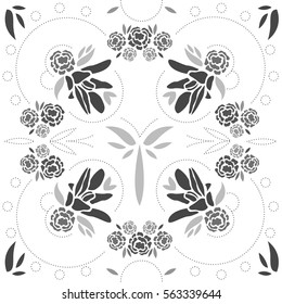 Monochromatic Chinese or Thai folklore geometric henna and mandala ornament. Luxury floral vector pattern texture for woman and free souls