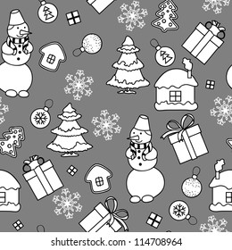 Monochromatic Christmas seamless pattern in simple style