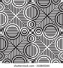 monochromatic circles stripy pattern, abstract seamless texture, vector art illustration