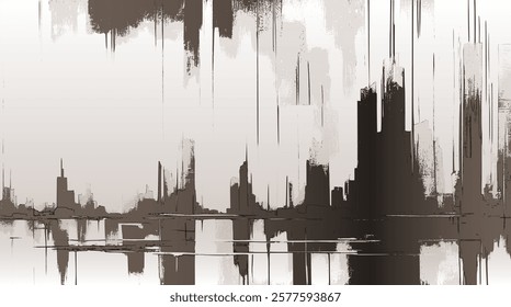 Monochromatic cityscape, layers of Subtle Beige and Deep Brown Joined by Linear Patterns Evoking Balance and Abstract Spatial Exploration