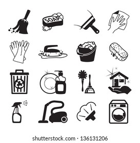 Monochromatic cleaning vector icons