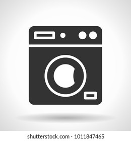 Monochromatic clothes washer icon with hovering effect shadow on grey gradient background. EPS 10