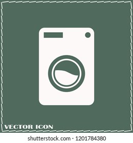 Monochromatic clothes washer icon with hovering effect shadow on green background. EPS 10