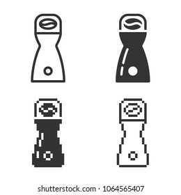 Monochromatic coffee grinder icon in different variants: line, solid, pixel, etc.