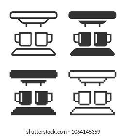 Monochromatic coffee machine icon in different variants: line, solid, pixel, etc.
