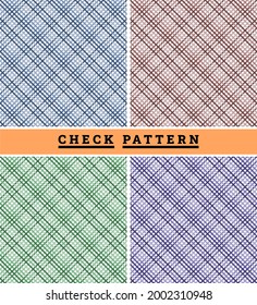 Monochromatic Color Based 4 Type Of Blue, Green, Brown, Green Tartan Plaid Patterns, Fabric Pattern. Checkered Texture For Clothing Fabric Prints, Web Design, Home Textile. Set Of 4