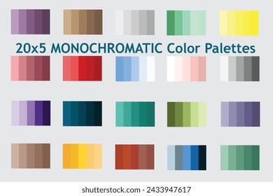 Monochromatic Color Palettes 20x5, Packs, Discover 20 Sets of Vibrant Vector Color Palettes , Color Pallete, Color Pallette, Scheme, Combinations ,Trending