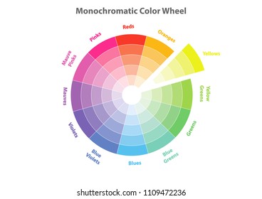 monochromatic color wheel, color scheme theory, yellows color in evidence, vector isolated or white background